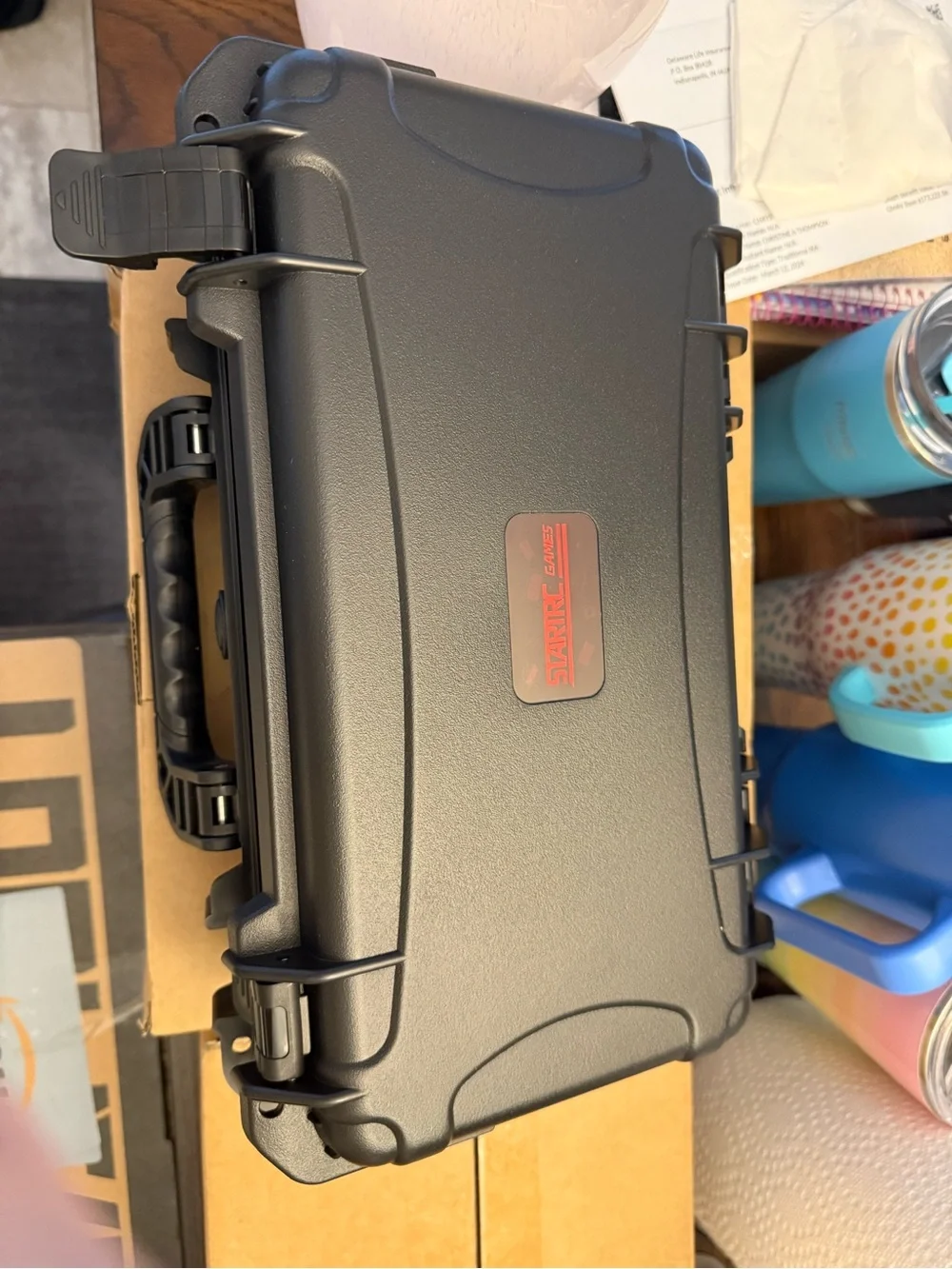 Hard Protective Travel Case for Gaming Console - red and black